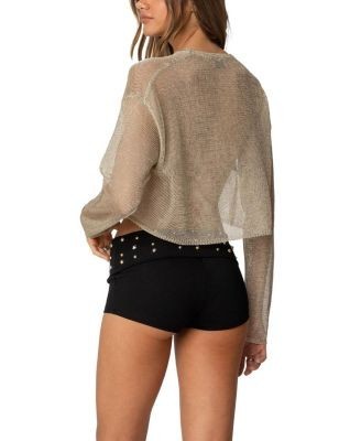 Edikted Aviva Cropped Metallic Knit Top