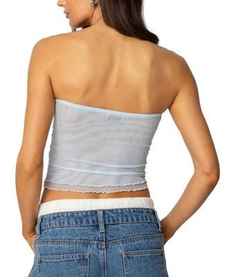 Edikted Rori Ruffle Knit Sheer Mesh Top