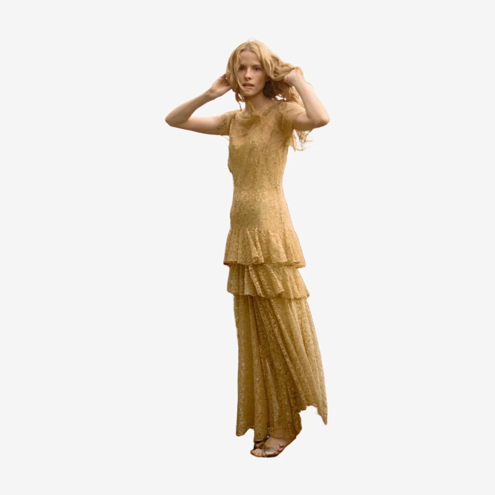 GARBO DRESS -- BURNISHED GOLD LACE