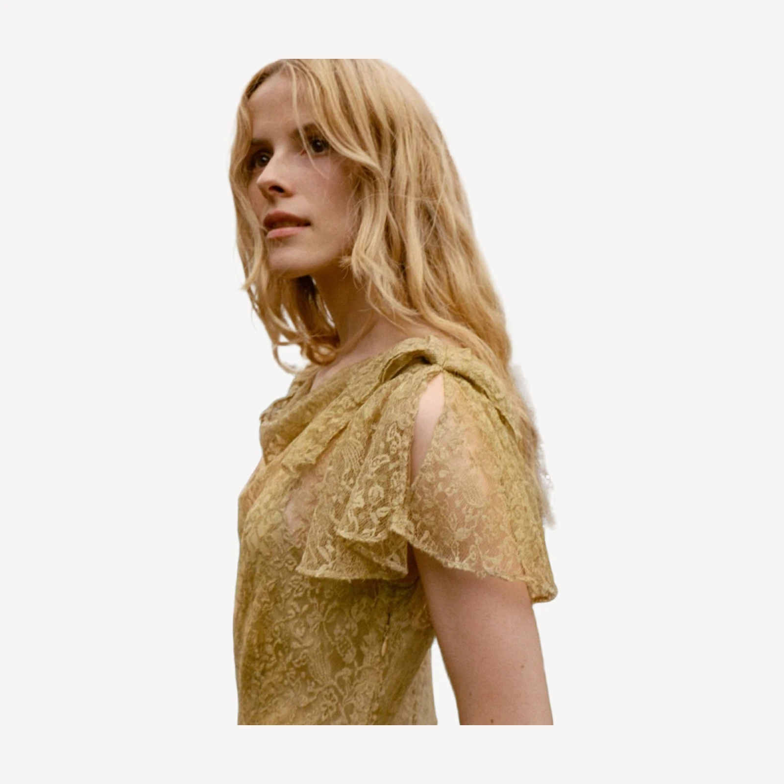 GARBO DRESS -- BURNISHED GOLD LACE