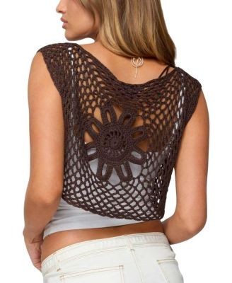 Edikted Kelcie Tie Front Crochet Shrug