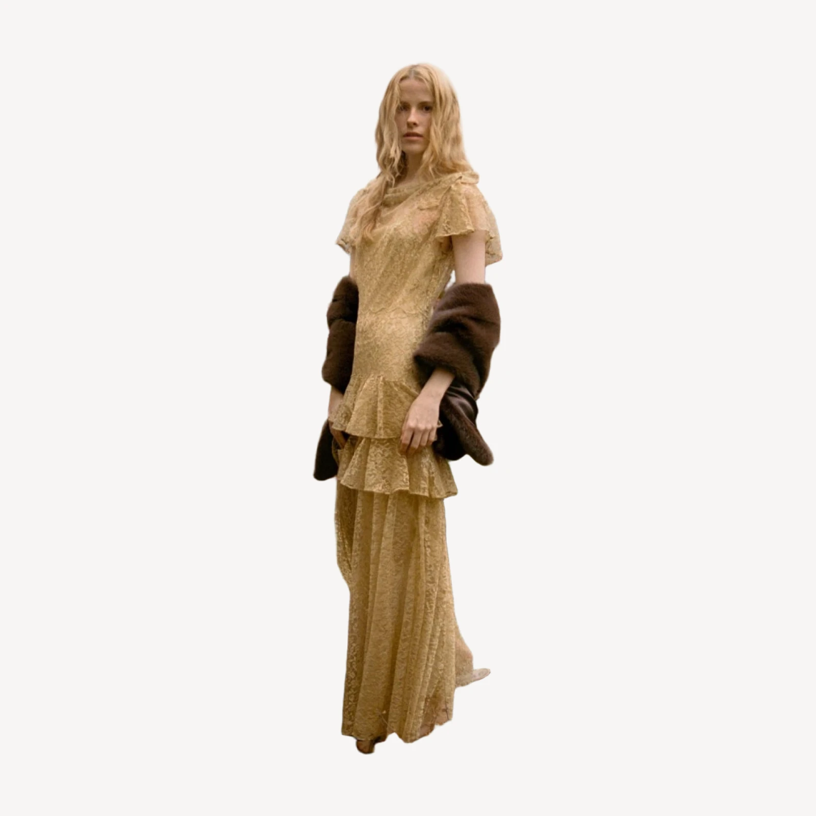 GARBO DRESS -- BURNISHED GOLD LACE