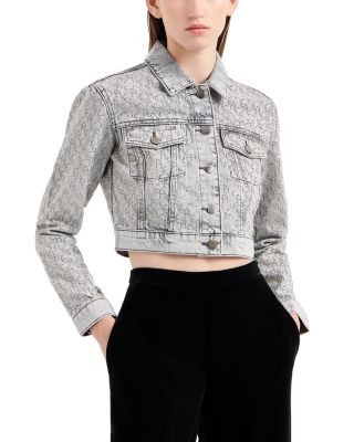 Emporio Armani Rhinestone Logo Cropped Denim Jacket