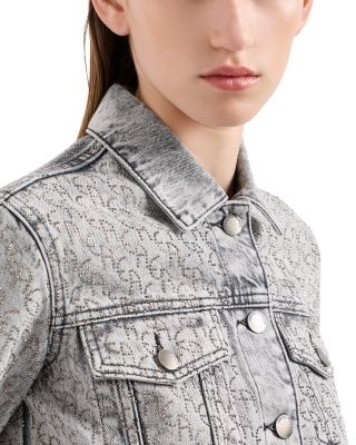 Emporio Armani Rhinestone Logo Cropped Denim Jacket