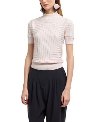 Emporio Armani Short Sleeve Sweater with Geometric Ribbing Motif