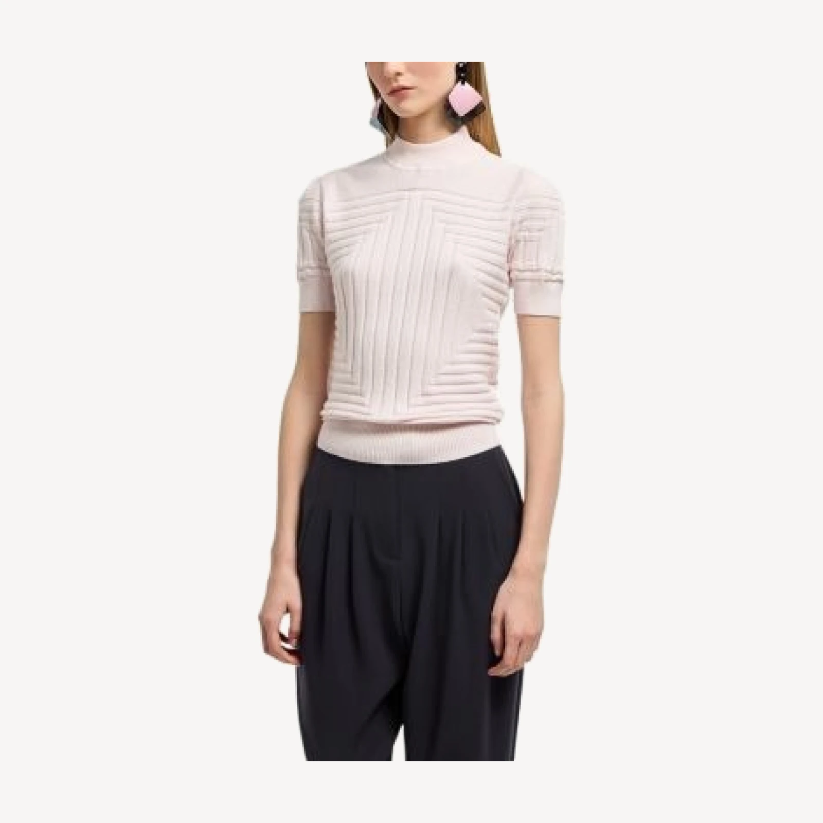 Emporio Armani Short Sleeve Sweater with Geometric Ribbing Motif