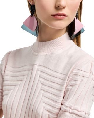 Emporio Armani Short Sleeve Sweater with Geometric Ribbing Motif