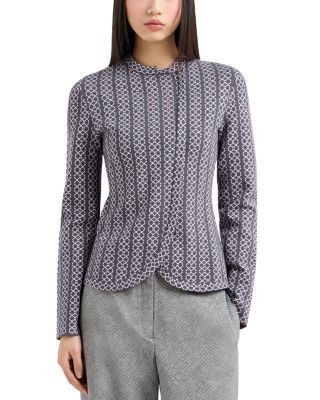 Emporio Armani Geo Pattern Jacquard Jersey Knit Collarless Jacket