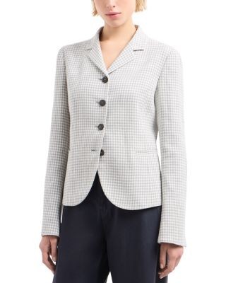Emporio Armani Houndstooth Pied de Poule Jacquard Blazer with Elbow Patches