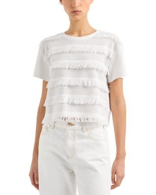 Emporio Armani Fringe And Tonal Embroidered Logo T Shirt