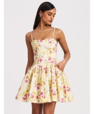 Miss Circle Valda Print Linen Mini Dress with Pockets