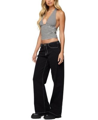 Edikted Contrast Stitch Low Rise Black Wash Jeans