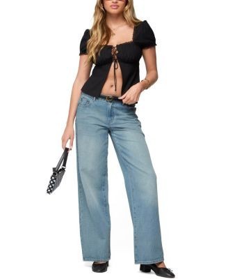 Edikted Lacey Split Front Lace Up Top