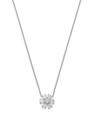 Bloomingdale's Fine Collection Certified Diamond Flower Pendant Necklace in 14K White Gold featuring diamonds with the DeBeers Code of Origin, 0.75 tcw