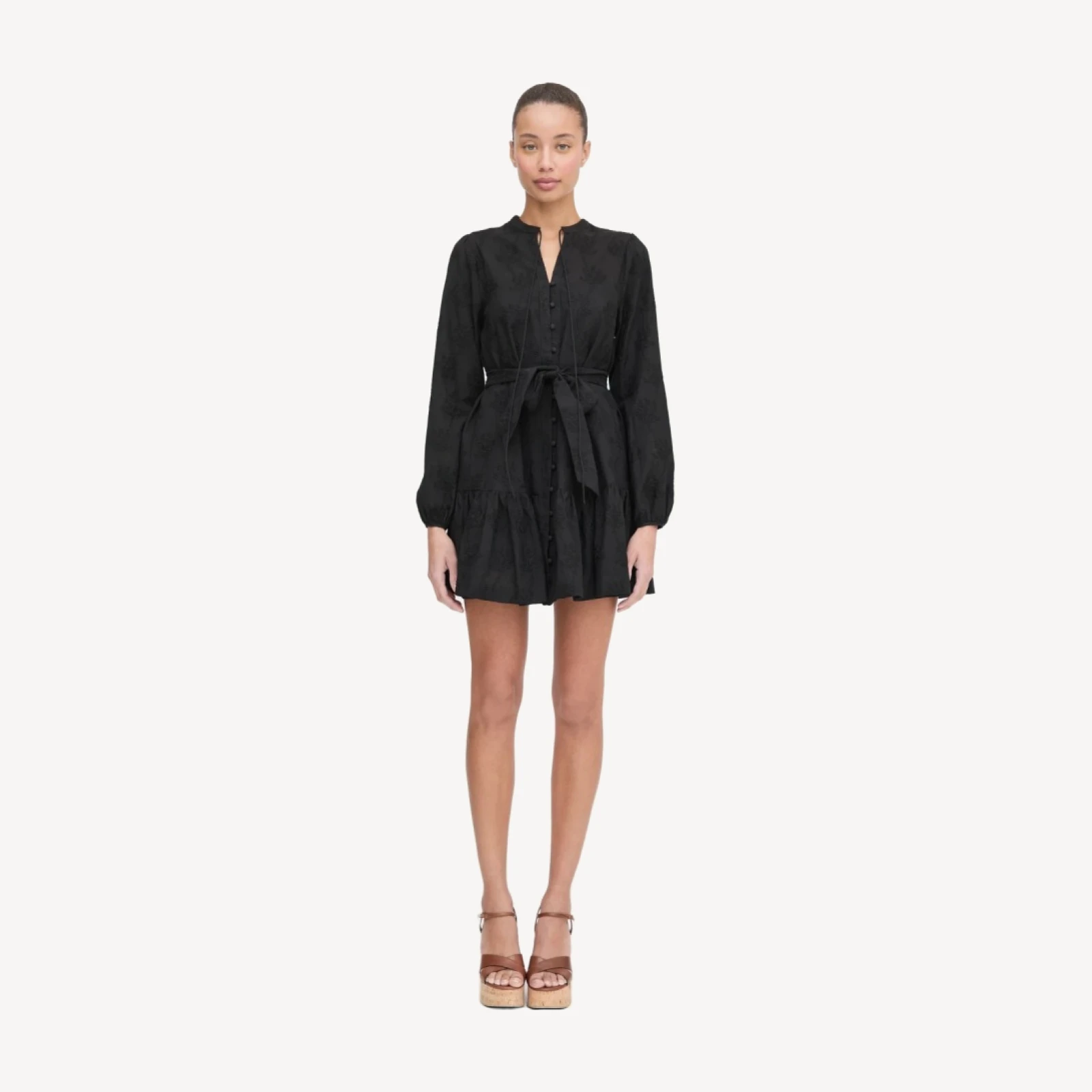 The Yara Mini Dress - Black Embroidered Bouquet