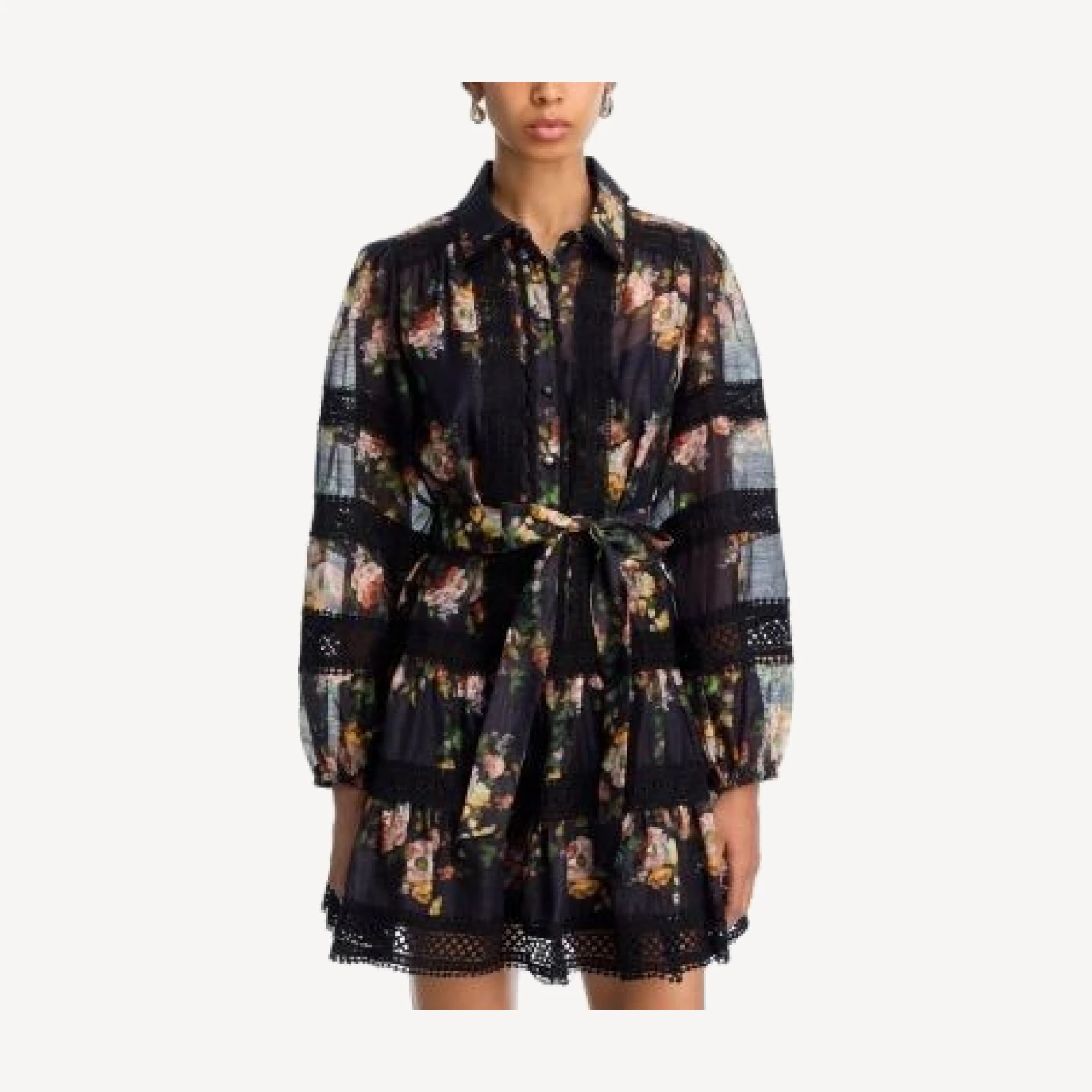 Aqua Rose Lace Inset Long Sleeve Mini Dress - Exclusive