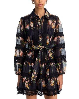Aqua Rose Lace Inset Long Sleeve Mini Dress - Exclusive