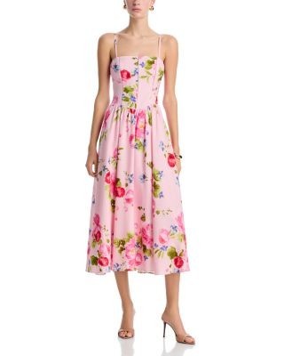 Aqua Floral Drop Waist Midi Dress - Exclusive