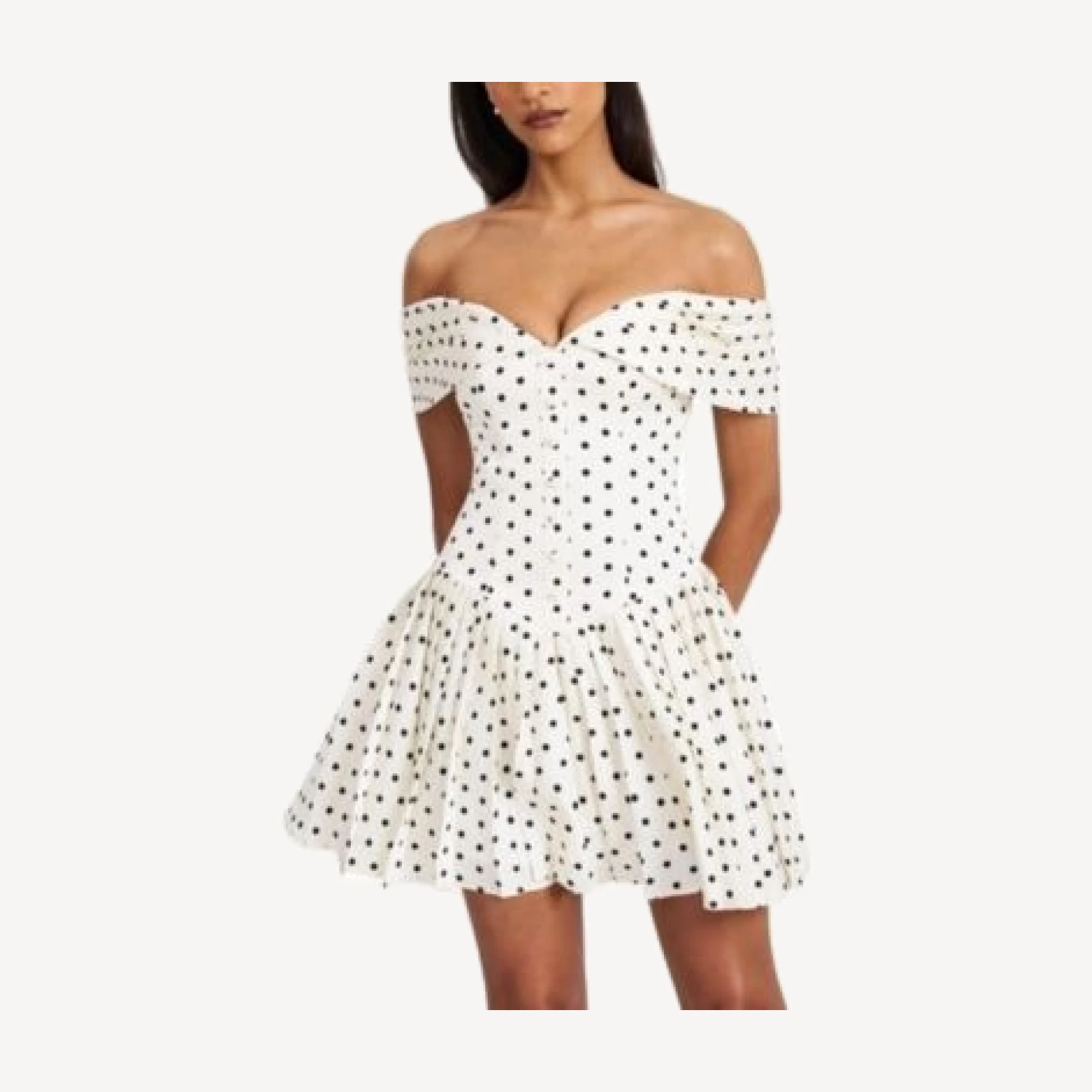 Miss Circle Edeline Polka Dot Off-shoulder Pleated Mini Dress
