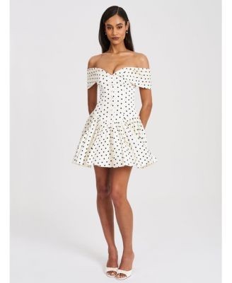 Miss Circle Edeline Polka Dot Off-shoulder Pleated Mini Dress