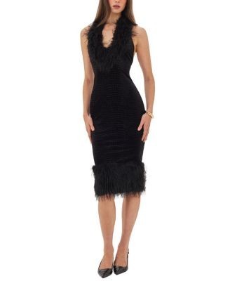 Miss Circle Onalee Croc-Embossed Velvet Fur Midi Dress