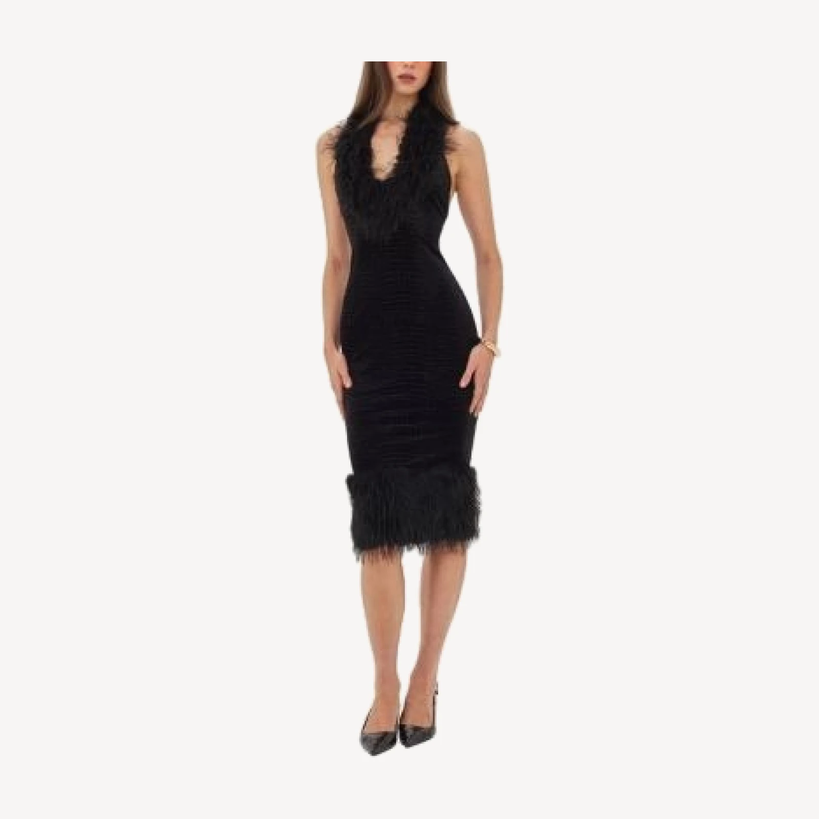 Miss Circle Onalee Croc-Embossed Velvet Fur Midi Dress