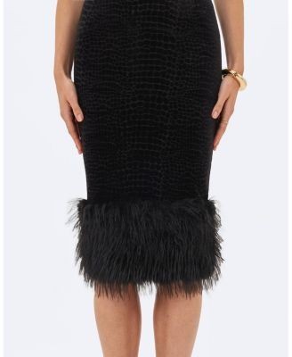Miss Circle Onalee Croc-Embossed Velvet Fur Midi Dress
