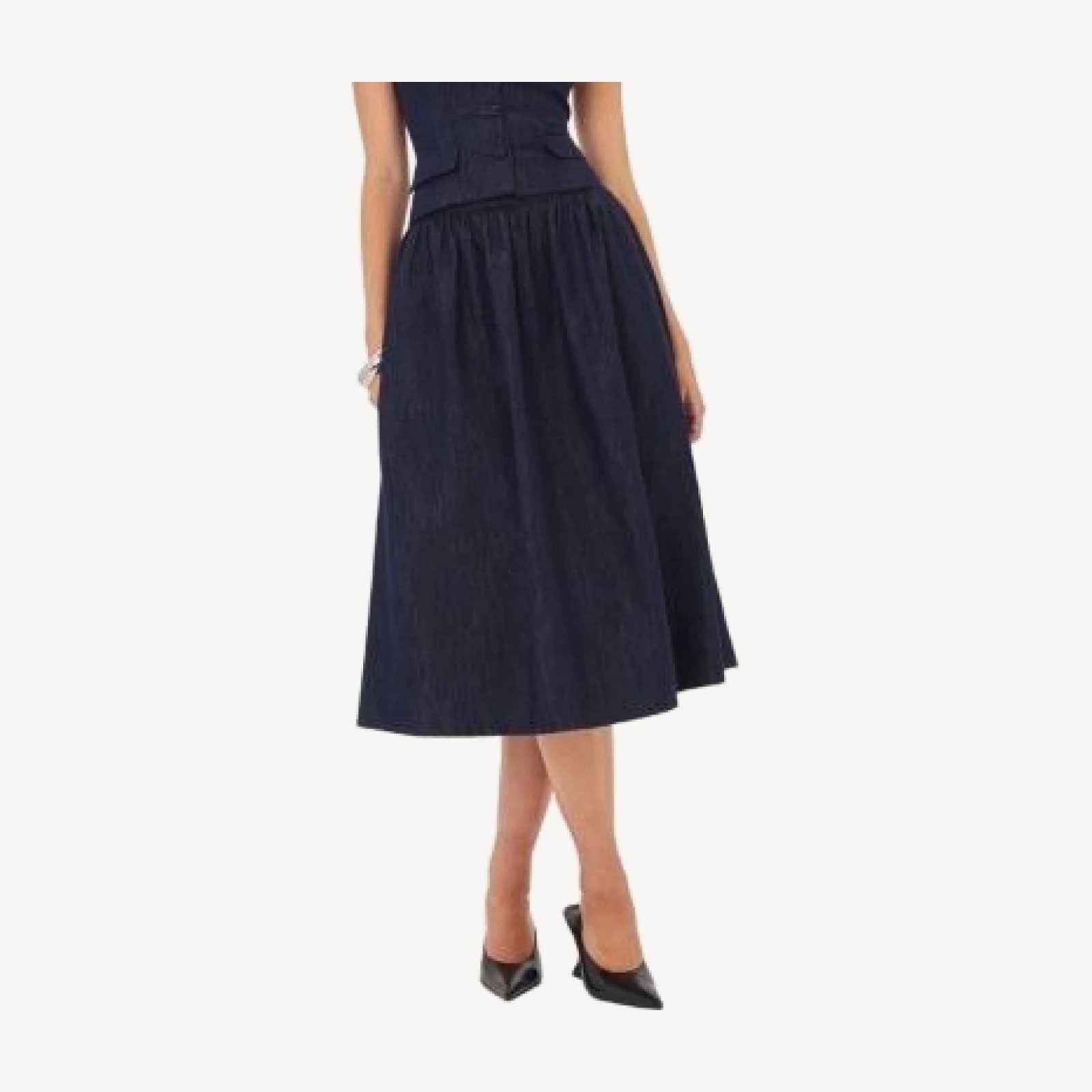 Miss Circle Maevie Denim Gathered A-Line Midi Skirt