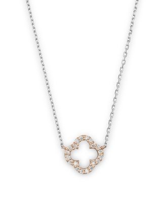 Diamond Clover Pendant Necklace in 14K Rose and White Gold, .10 tcw