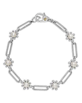 Lagos Sterling Silver Luna Cultured Pearl Fleur Link Bracelet