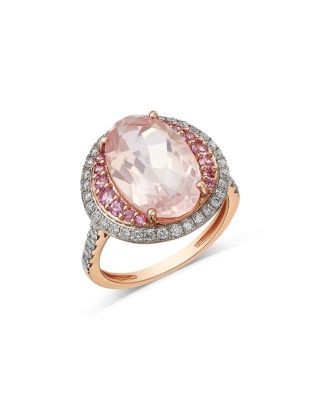 Bloomingdale's Fine Collection Rose Quartz, Pink Sapphire & Diamond Halo Ring in 14K Rose Gold