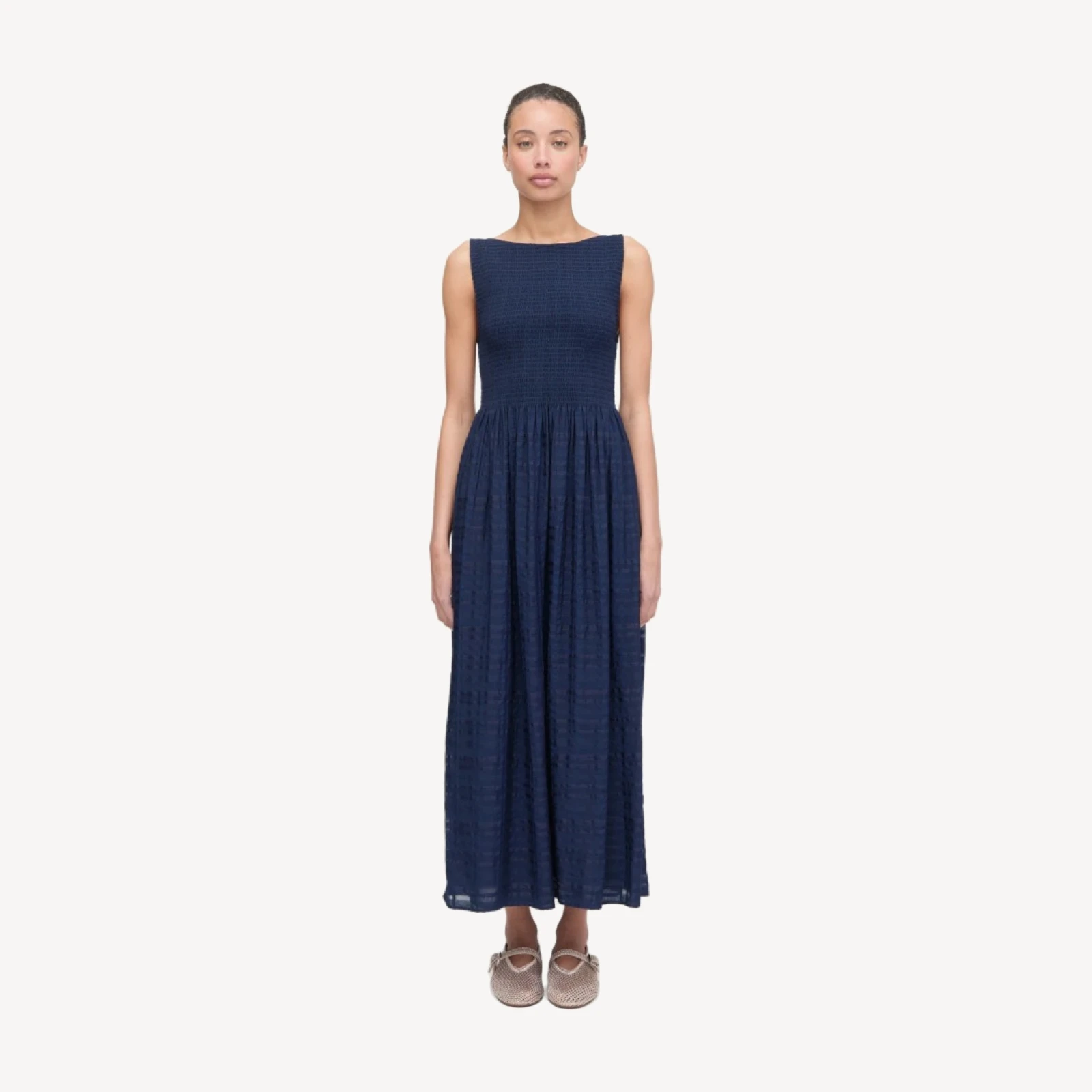 The Cosima Nap Dress - Navy Sheer Plaid
