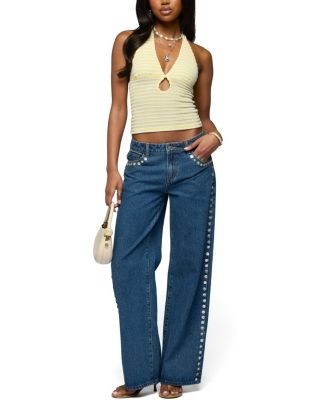 Edikted Maylah Keyhole Striped Textured Halter Top