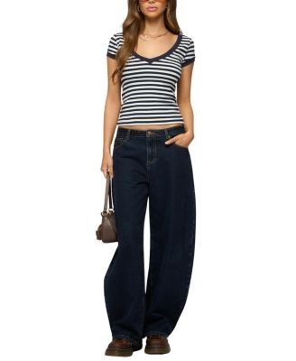 Edikted Antonela Striped V Neck T Shirt