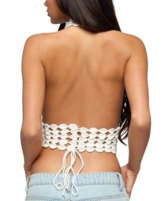 Edikted Backless Crochet High Neck Halter Top