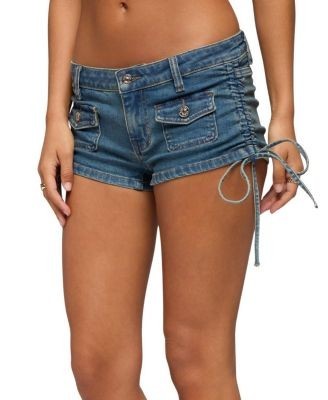 Edikted Lalie Drawstring Denim Micro Shorts