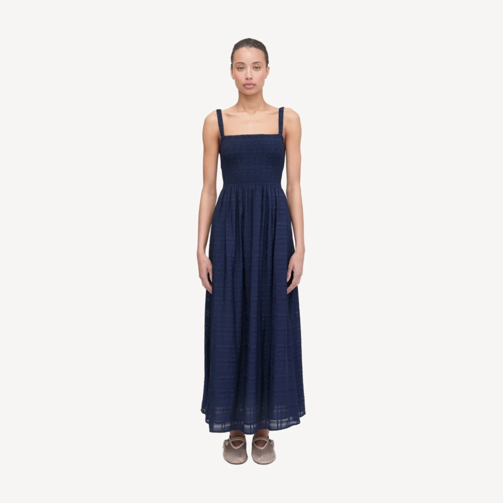 The Anita Nap Dress - Navy Sheer Plaid