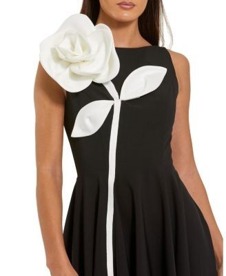 Mac Duggal Crepe A Line Midi Dress with 3D Flower