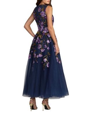 Mac Duggal Embroidered Sleeveless A-Line Midi Dress
