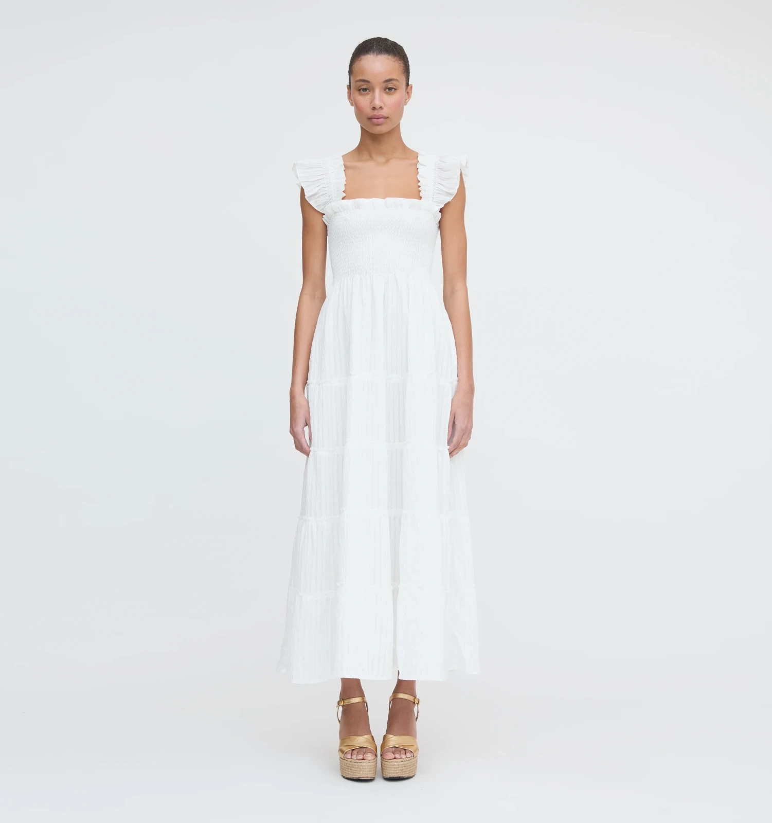 The Ellie Maxi Nap Dress - White Tonal Seersucker