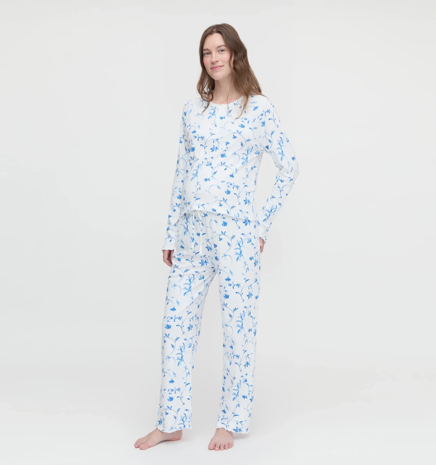 The Maternity Olivia Pajama Set - Blue Botanical
