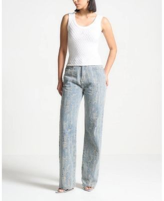 Maniere De Voir Florence Distressed High Rise Straight Leg Jeans
