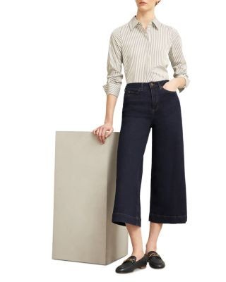 Hobbs London Brinley High Rise Cropped Wide Leg Jeans in Indigo