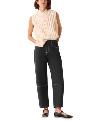 Whistles Contrast Stitch Barrel Leg Jeans in Black/White, photo 4
