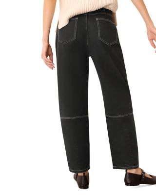 Whistles Contrast Stitch Barrel Leg Jeans in Black/White, photo 6