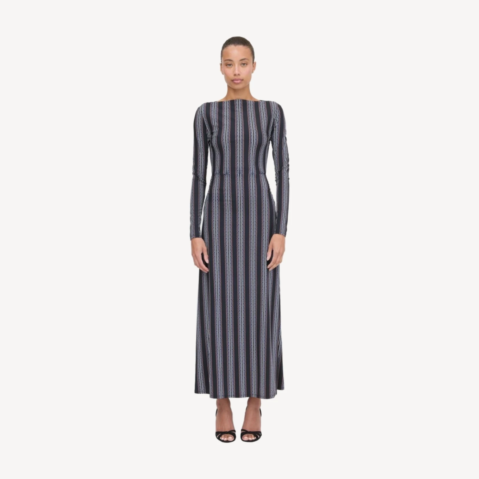 The Selene Dress - Black Cobalt Medallion Stripe