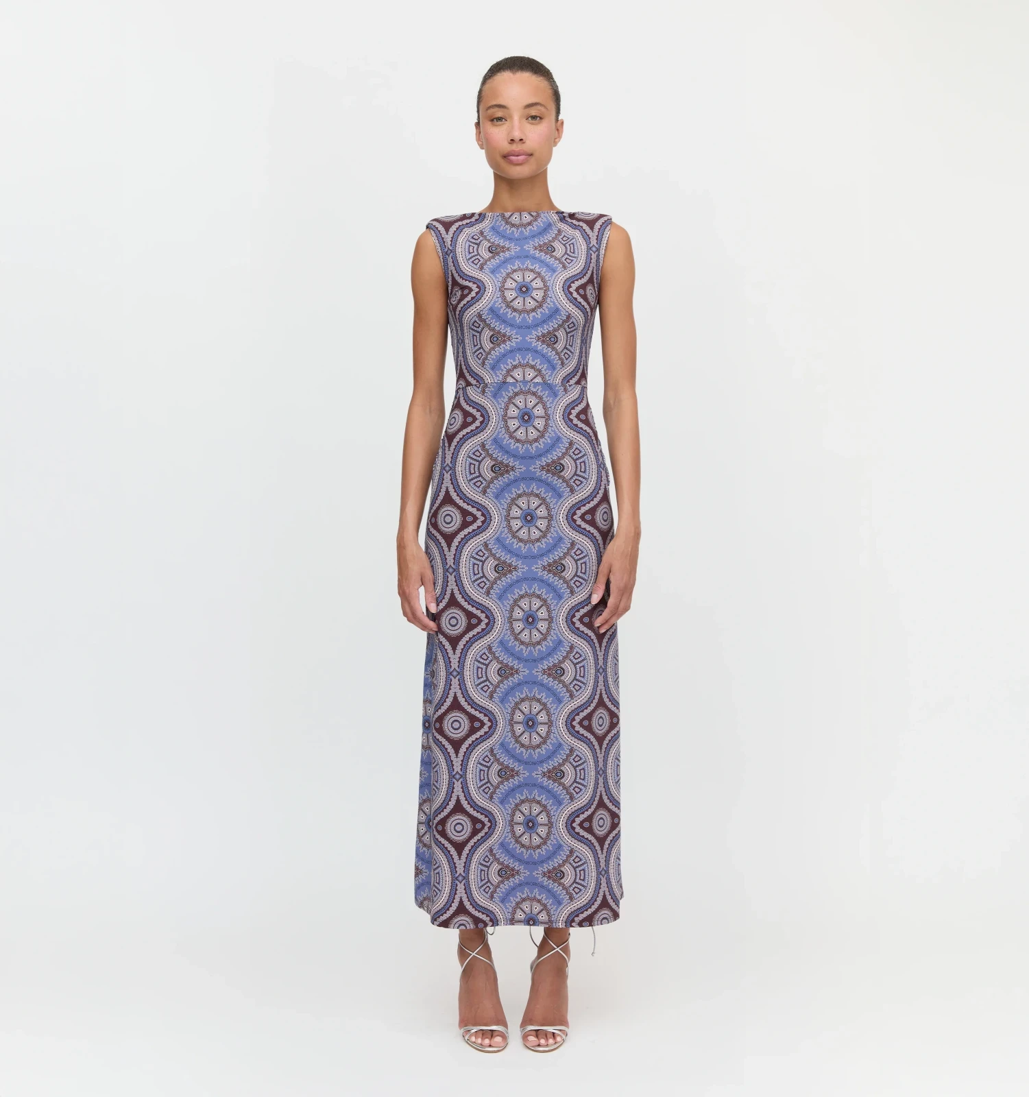 The Sloane Dress - Brown Cobalt Medallion