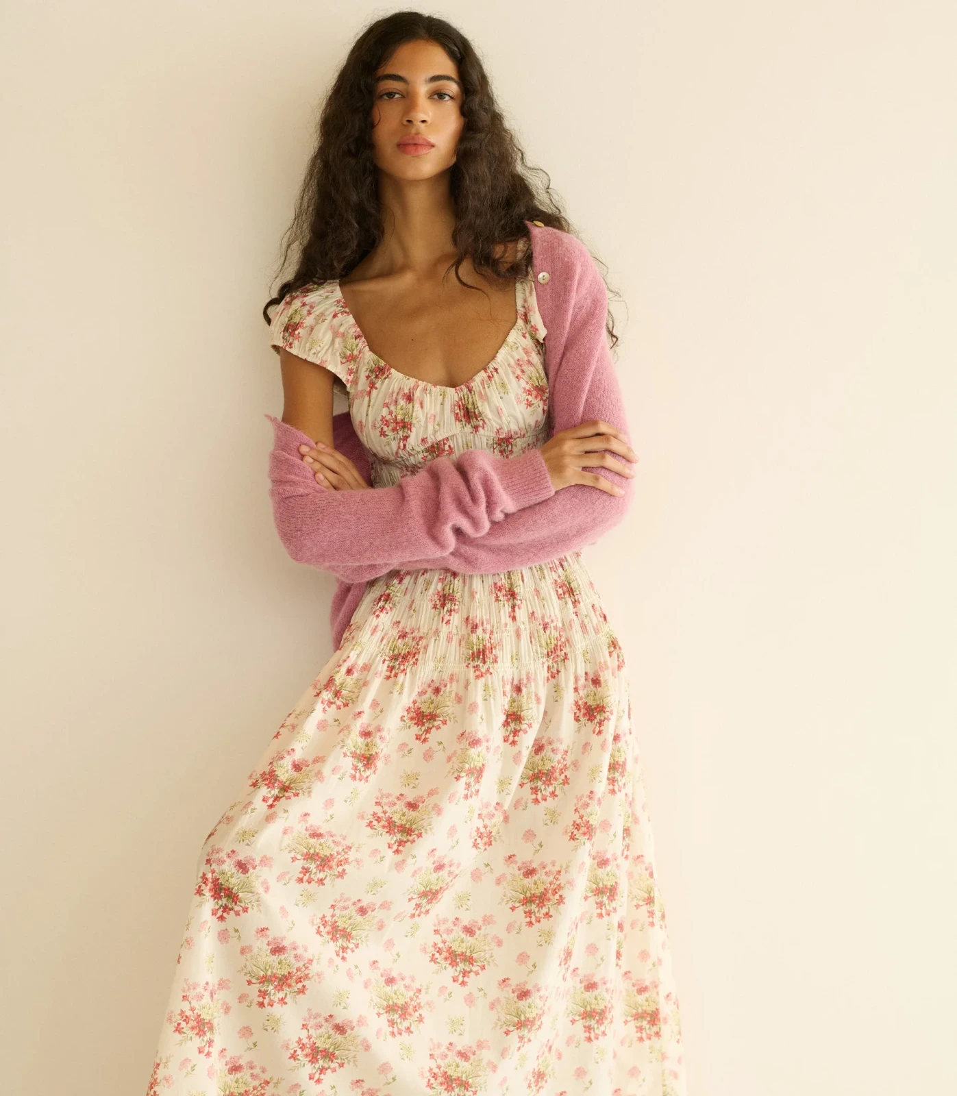 QUINETTE DRESS -- IVORY LANTANA FLORAL