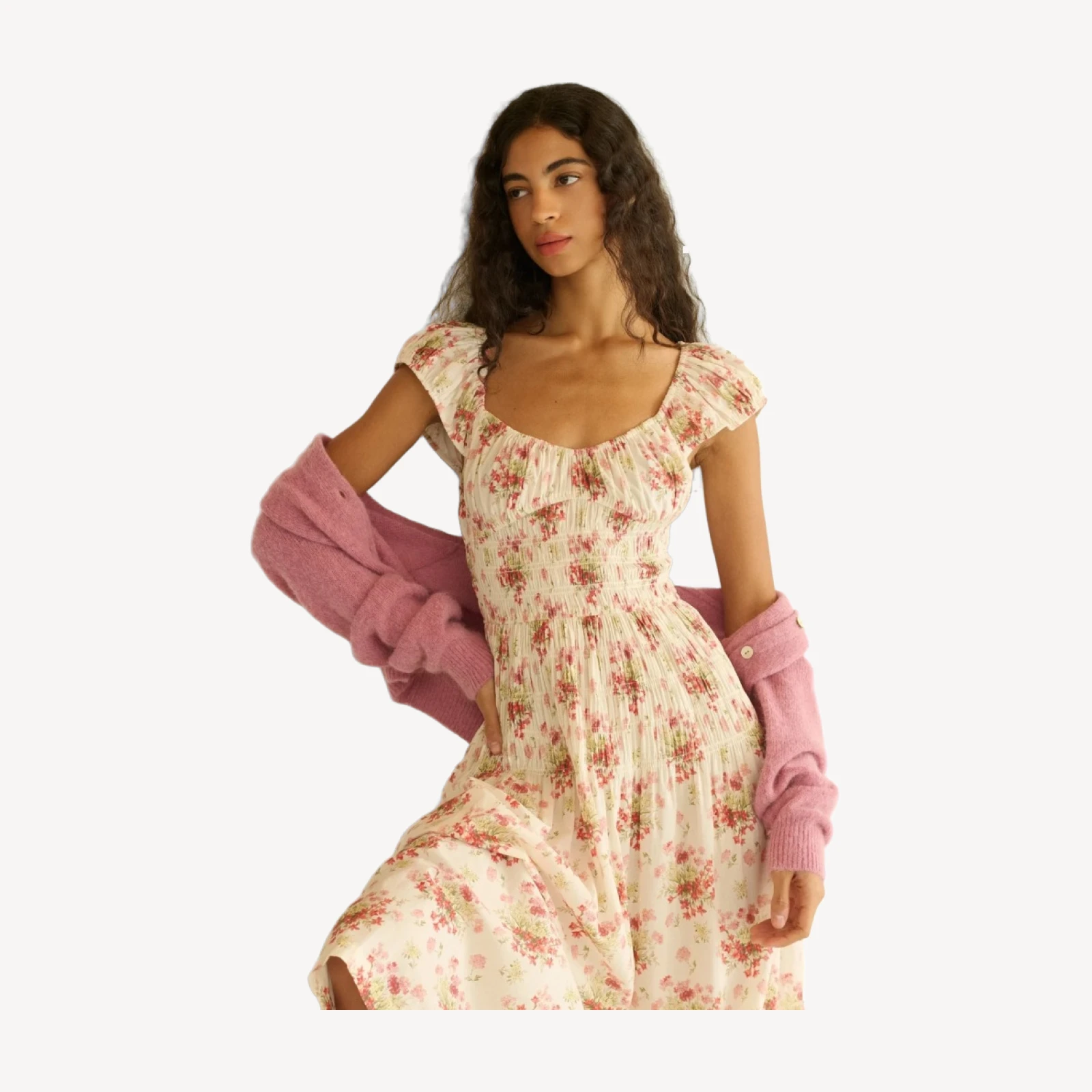 QUINETTE DRESS -- IVORY LANTANA FLORAL