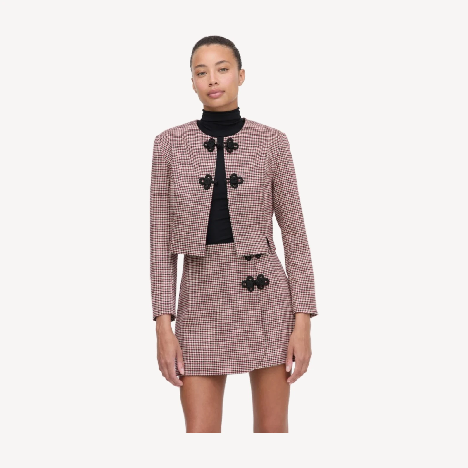The Aubriella Jacket - Burgundy Holmes Houndstooth